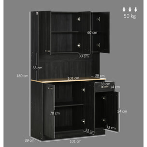 Alacena de Cocina Mueble Auxiliar de Cocina Alta con 6 Puertas Cajón Encimera Abierta y Estantes Ajustables Estilo Moderno Negro Veteado 101x39x180 cm