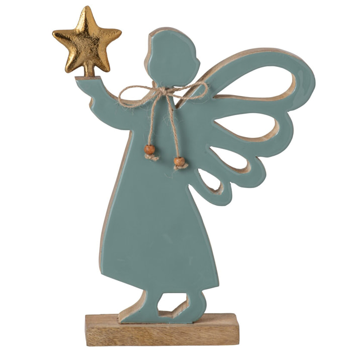 J-Line Ange étoile - bois de manguier - naturel/turquoise - small