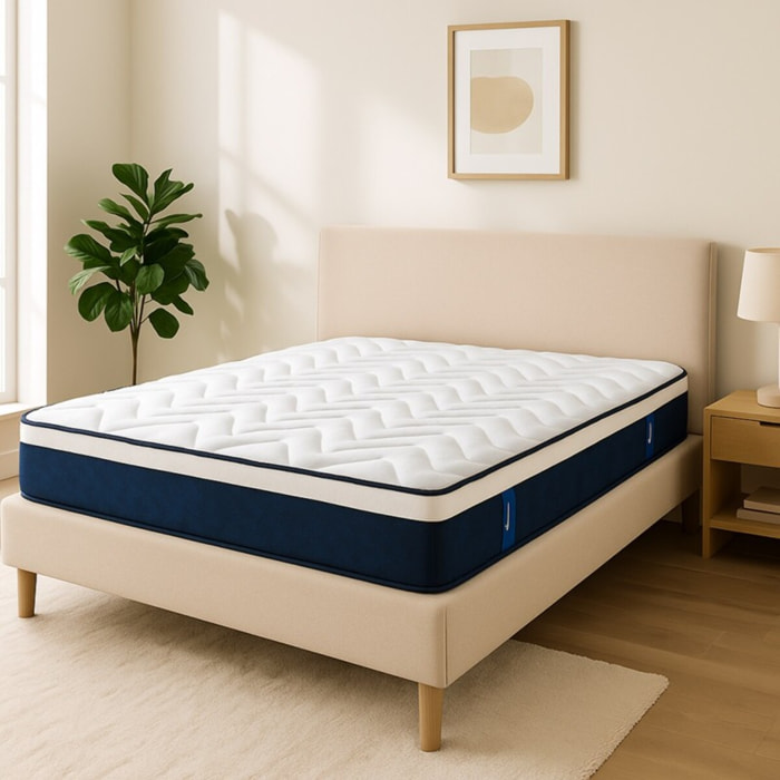 Matelas Océan | Mémoire de forme & Ressorts ensachés | 23 cm | Aération renforcée
