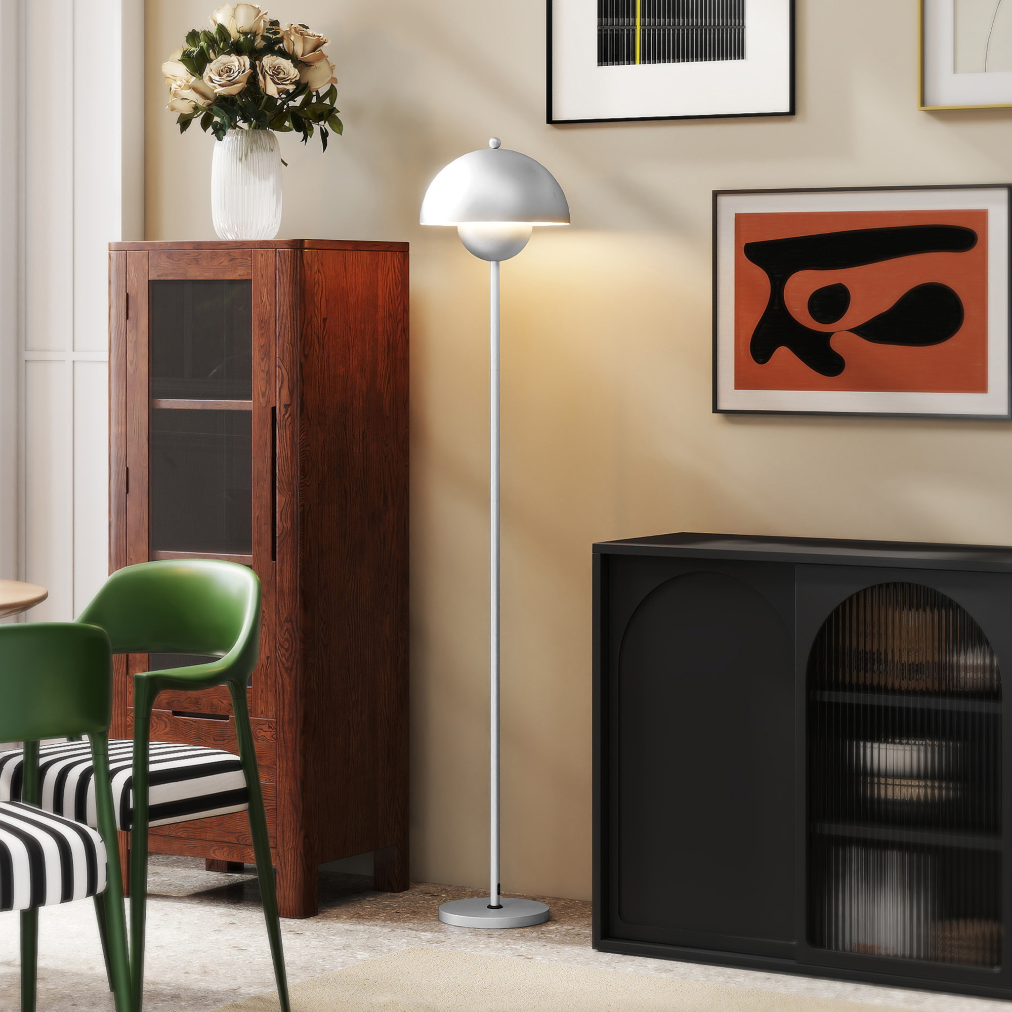 Lámpara de Pie Moderna 155 cm Lámpara de Pie para Salón con Pantalla de Cuenco Reflejando Luz Interruptor de Pie Casquillo E27 Sin Bombilla para Dormitorio Oficina Sala de Estar