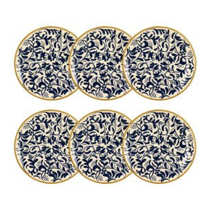 Lot de 6 assiettes à dessert à motif bleu en grès 19cm HERACLEE