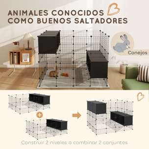 Valla para Mascotas de Bricolaje Parque para Conejos Recinto para Conejos de 39 Paneles con 3 Nidos para Cobayas Conejos y Erizos Negro