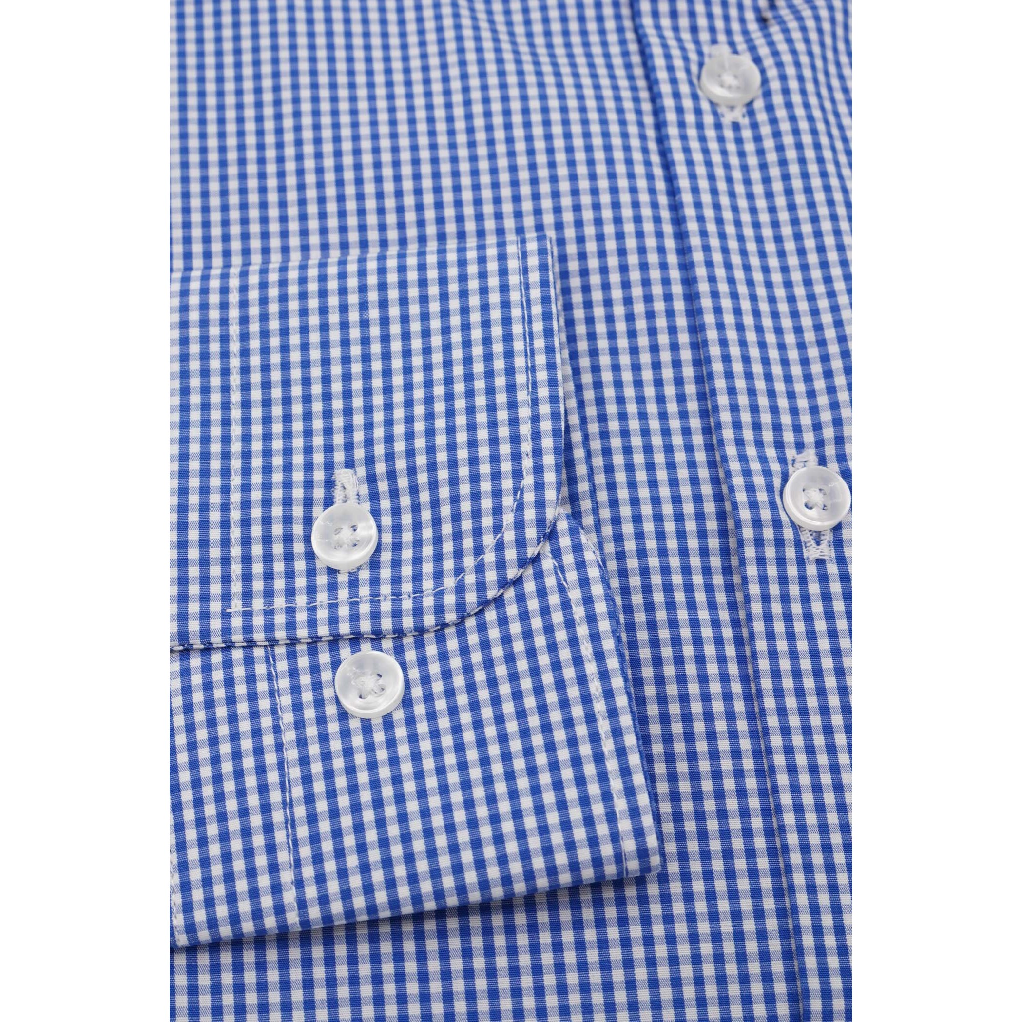Camicia Uomo 1 Bottone Button Down Slim Popeline Quadro Piccolo Blu\Bianco
