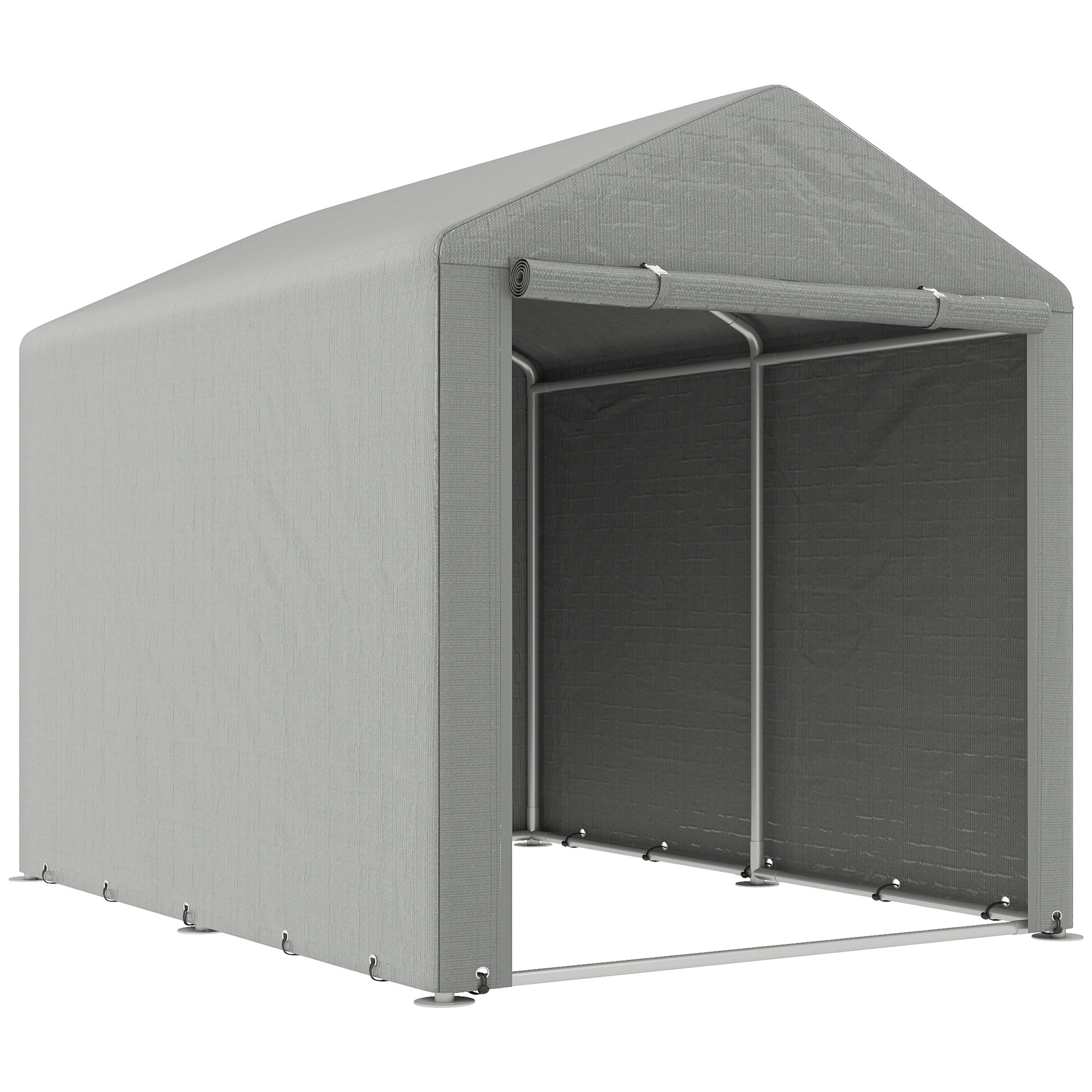 Carpa de Jardín Exterior para Herramientas Bicicletas 1,6x2,2x1,7 m, Cobertizo Exterior con 2 Habitaciones, Puerta Enrollable con Cremallera, Impermeable Anti-UV, Garaje Portátil, Gris Claro