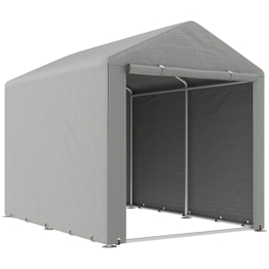 Carpa de Jardín Exterior para Herramientas Bicicletas 1,6x2,2x1,7 m, Cobertizo Exterior con 2 Habitaciones, Puerta Enrollable con Cremallera, Impermeable Anti-UV, Garaje Portátil, Gris Claro