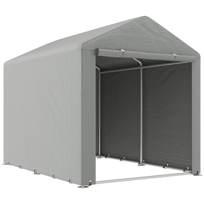 Carpa de Jardín Exterior para Herramientas Bicicletas 1,6x2,2x1,7 m, Cobertizo Exterior con 2 Habitaciones, Puerta Enrollable con Cremallera, Impermeable Anti-UV, Garaje Portátil, Gris Claro