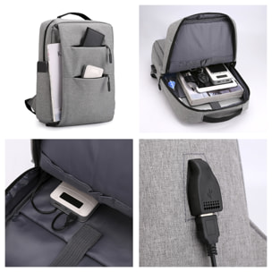DAM Zaino per laptop  con interfaccia di ricarica USB. 28x12x42 cm. Grigio