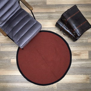 Tapis Rond Coton Terracotta Bord Noir 120cm