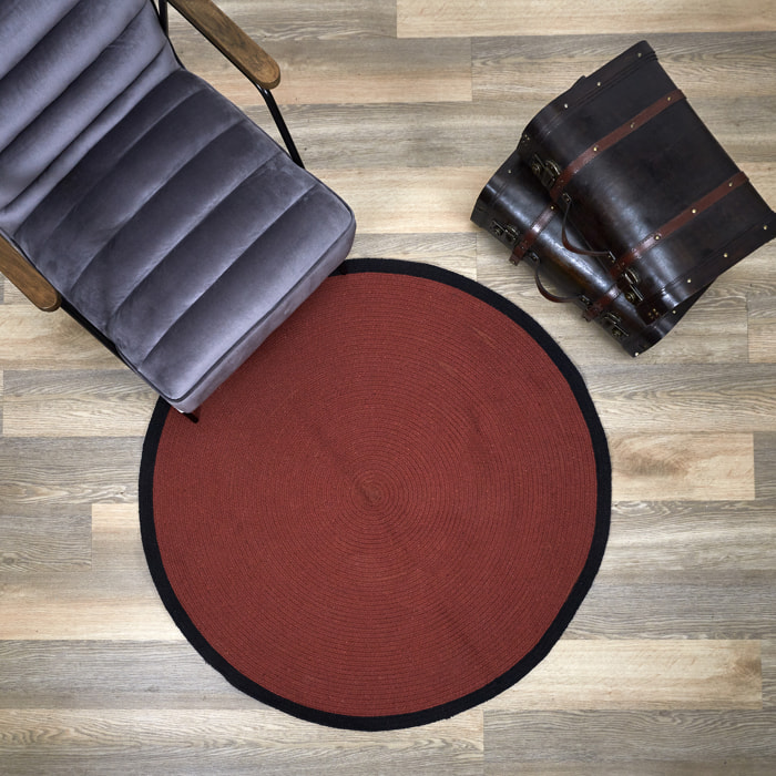 Tapis Rond Coton Terracotta Bord Noir 120cm
