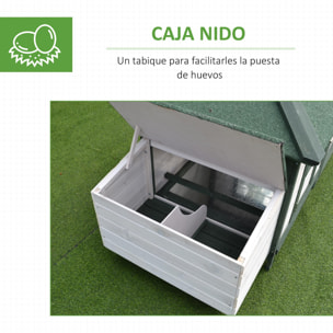 PawHut Gallinero de Madera de Pino Refugio Jaula para Gallinas Pollos Exterior con Caja Nido Bandeja Extraíble y Espacio para Correr 196x76x97 cm Verde y Blanco