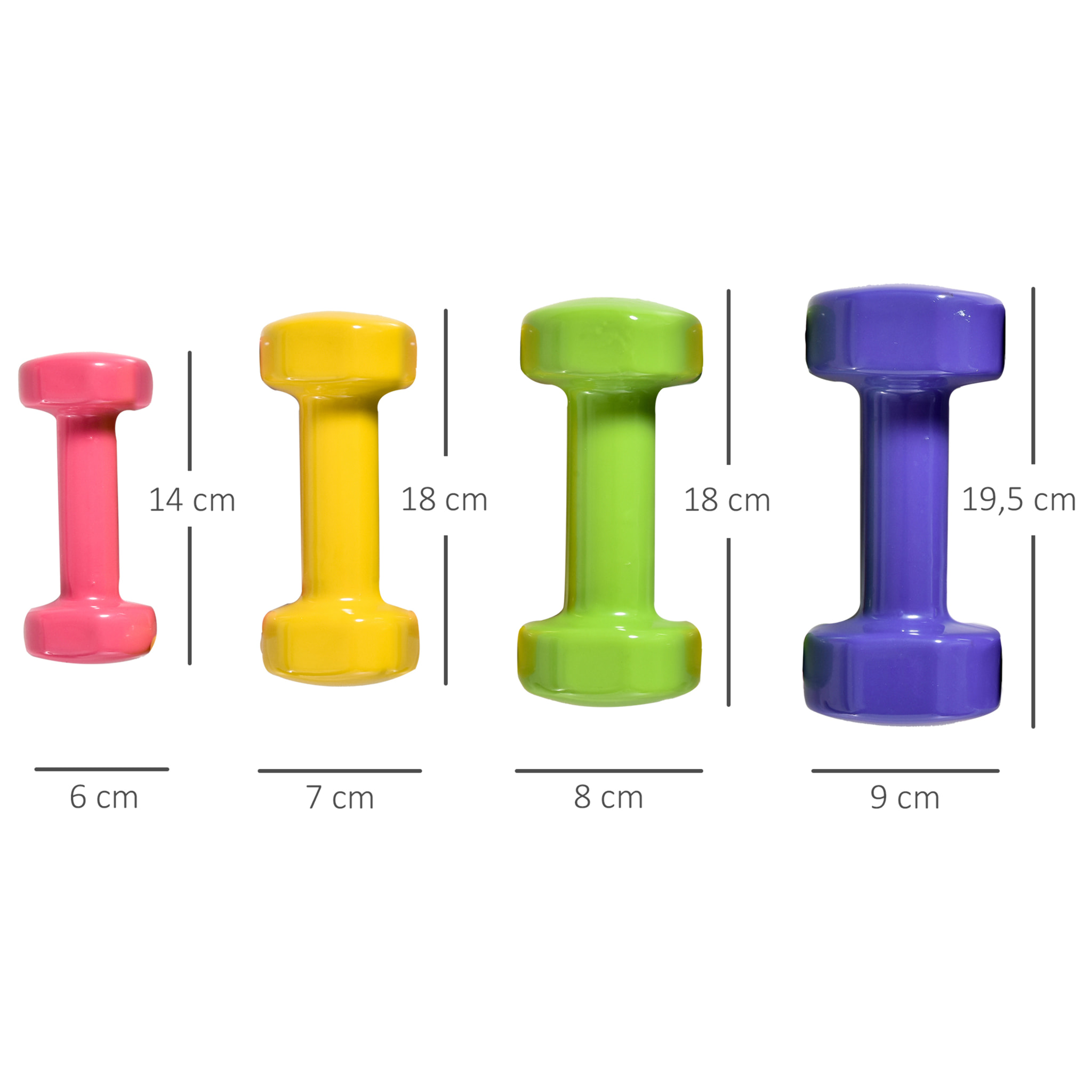 Ensemble d'haltères hexagonales total 20 Kg 8 pièces 1-4 Kg acier PU multicolore