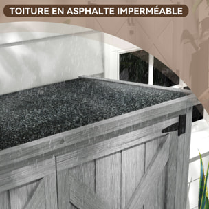 Armoire de jardin abri de jardin 2 portes croisillons 2 étagères toit bitumé bois sapin gris