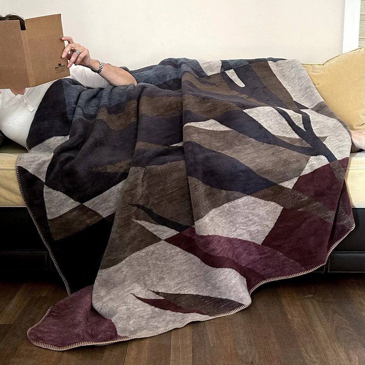 Plaid coton mélangé 470 g/m² motif jacquard multicolore Marius lie de vin