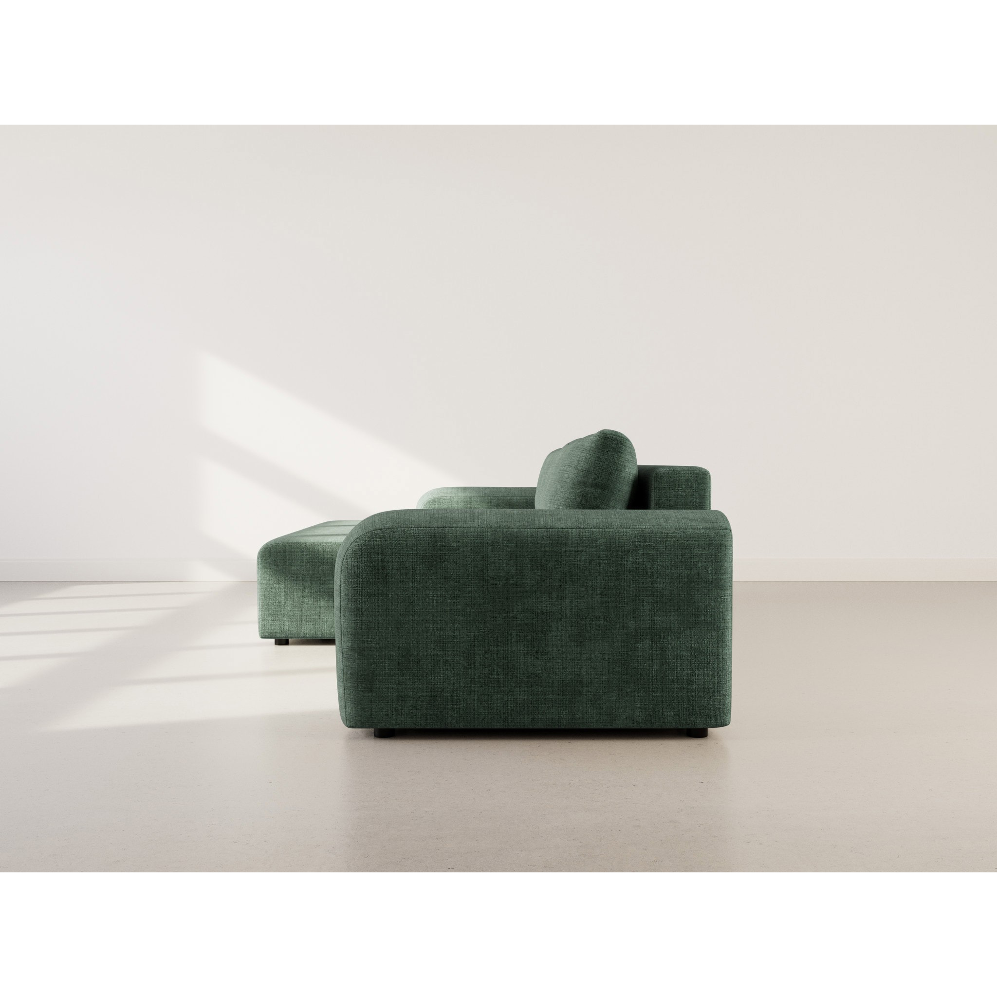 Rebecca - canapé d'angle gauche 4 places convertible avec coffre en velours texturé - Vert