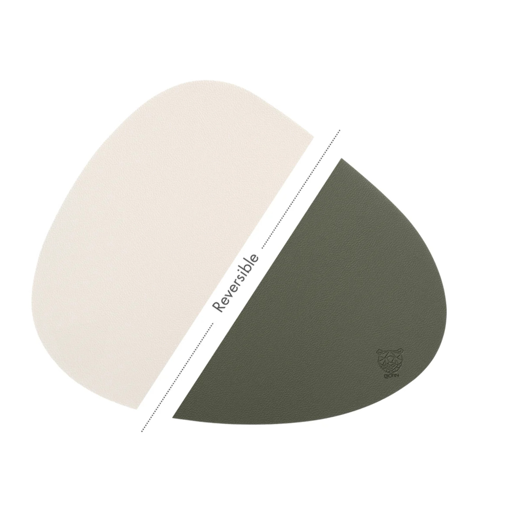 Set de table curve réversible - 6 pièces - Cuir recyclé blanc crème et vert de gris