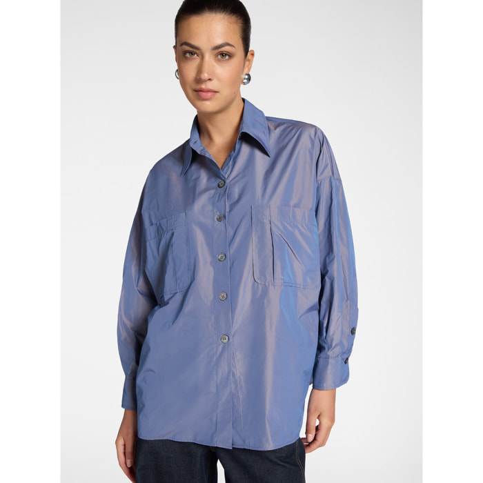 Elena Mirò - Camicia in taffetà con tasche - Blu