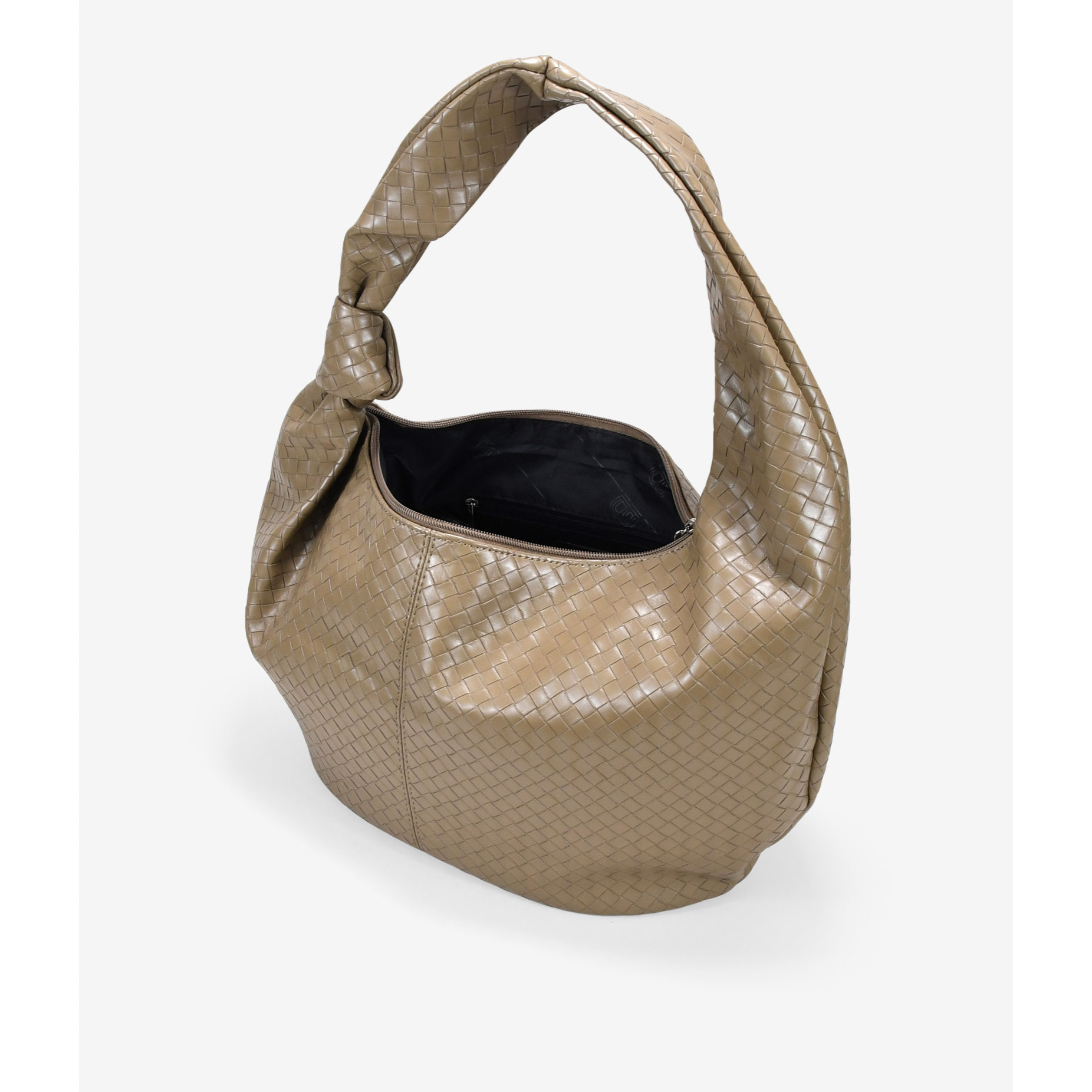 Bolso de hombro taupe grande con trenzado y nudo