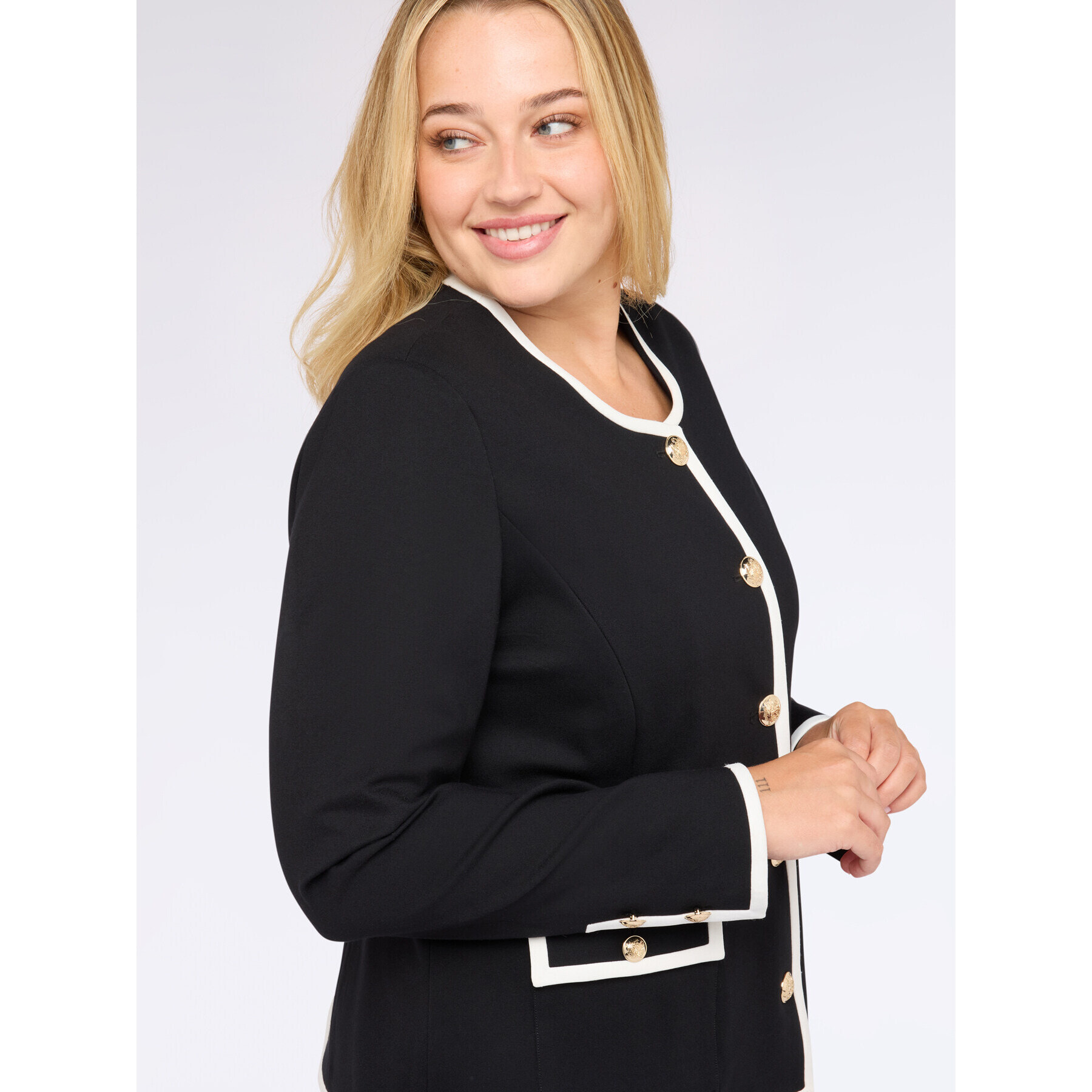 Fiorella Rubino - Chaqueta bon ton en Punto Milano - Negro