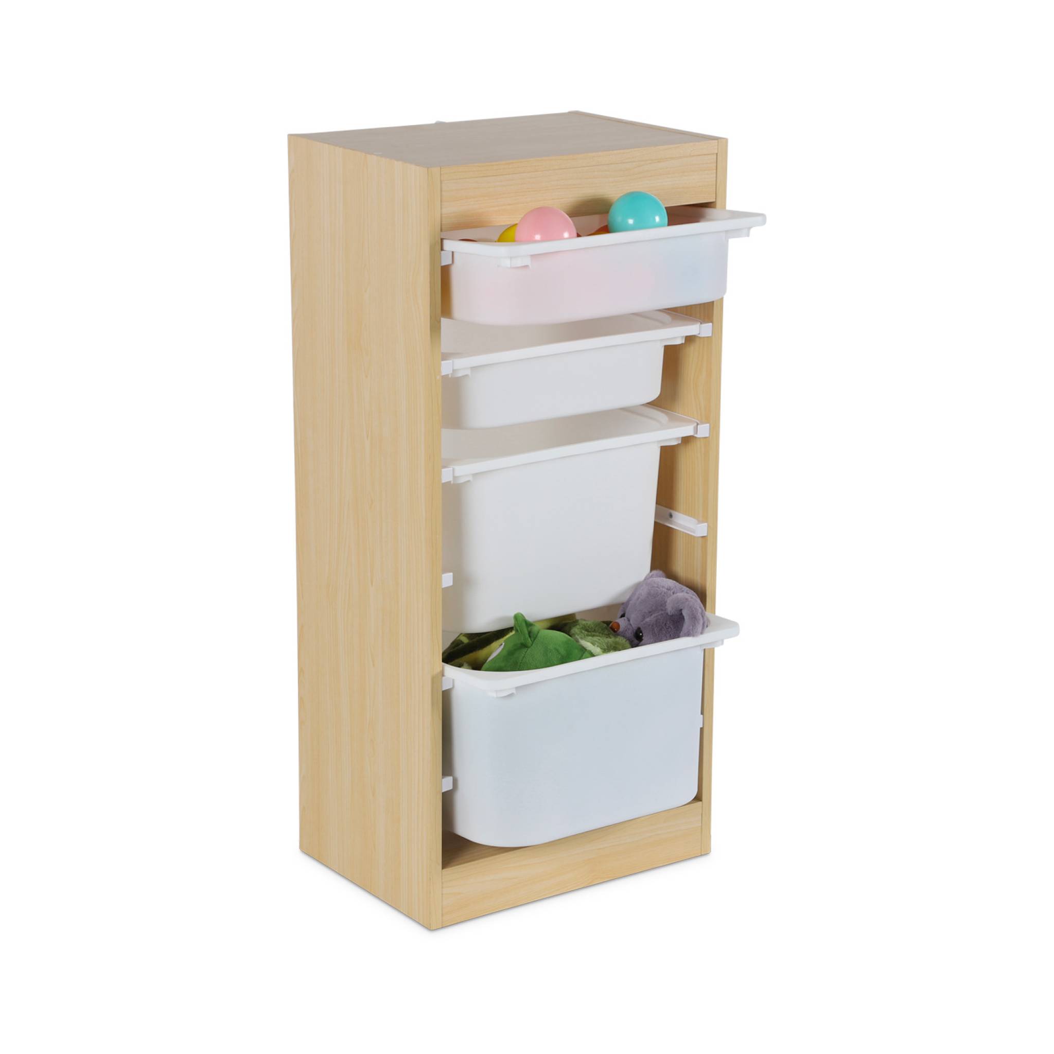 Meuble de rangement enfant 4 bacs de rangement. 41.5 x 30 x 89cm (Lot de 2) naturel