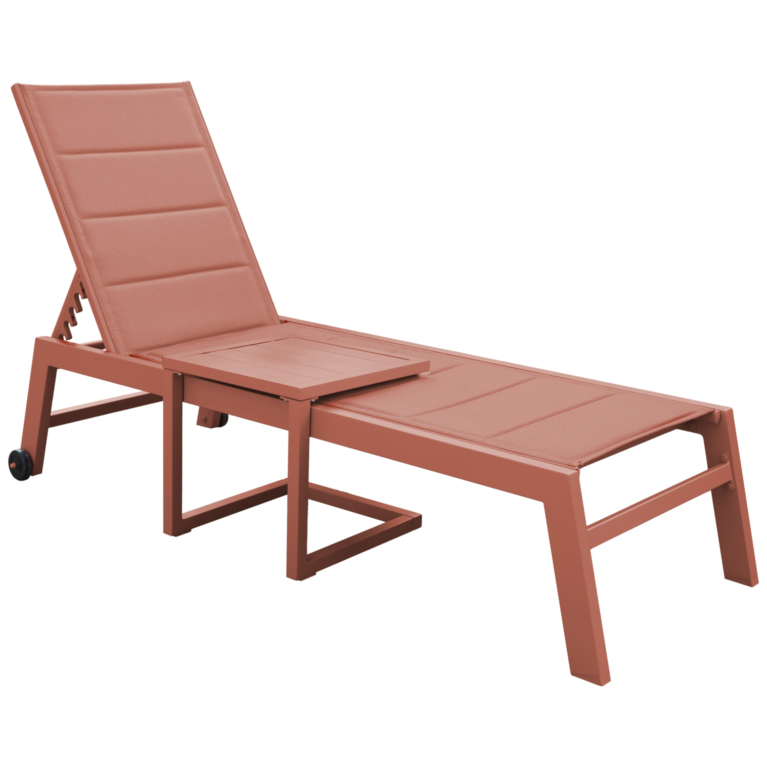 Set bain de soleil et table d'appoint BARBADOS en textilène terracotta - aluminium terracotta