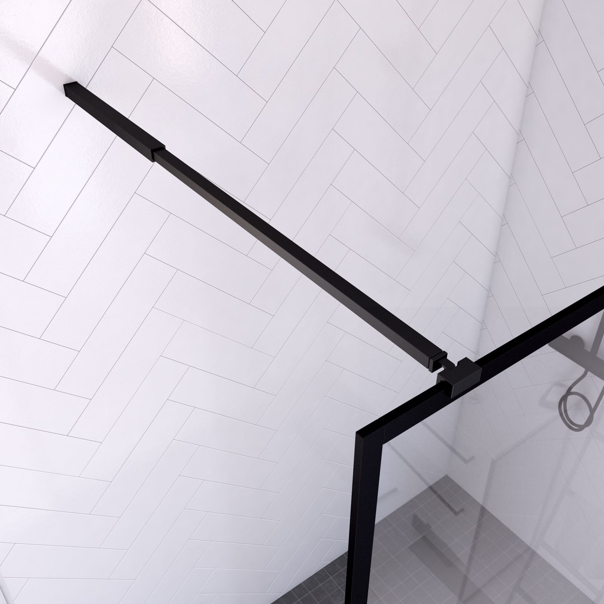 Paroi de Douche 140x200 cm - Cadre et Bras Aluminium NOIR MAT - DARK CONTOURING