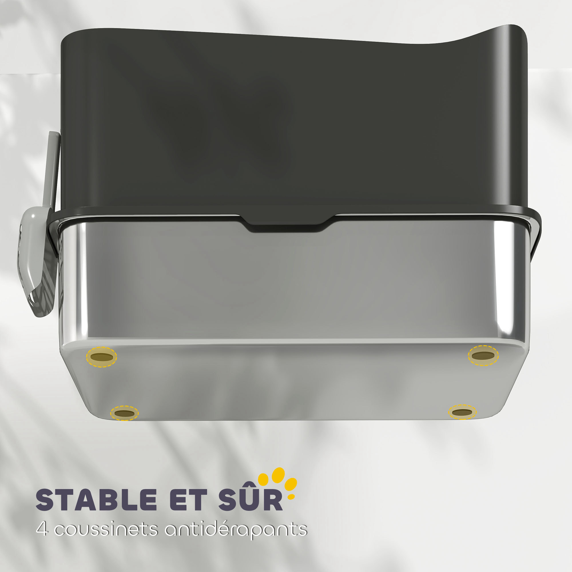 Maison de toilette XL 65L design - bac à litière grande taille 60 x 40 x 38 cm - acier inox ABS noir
