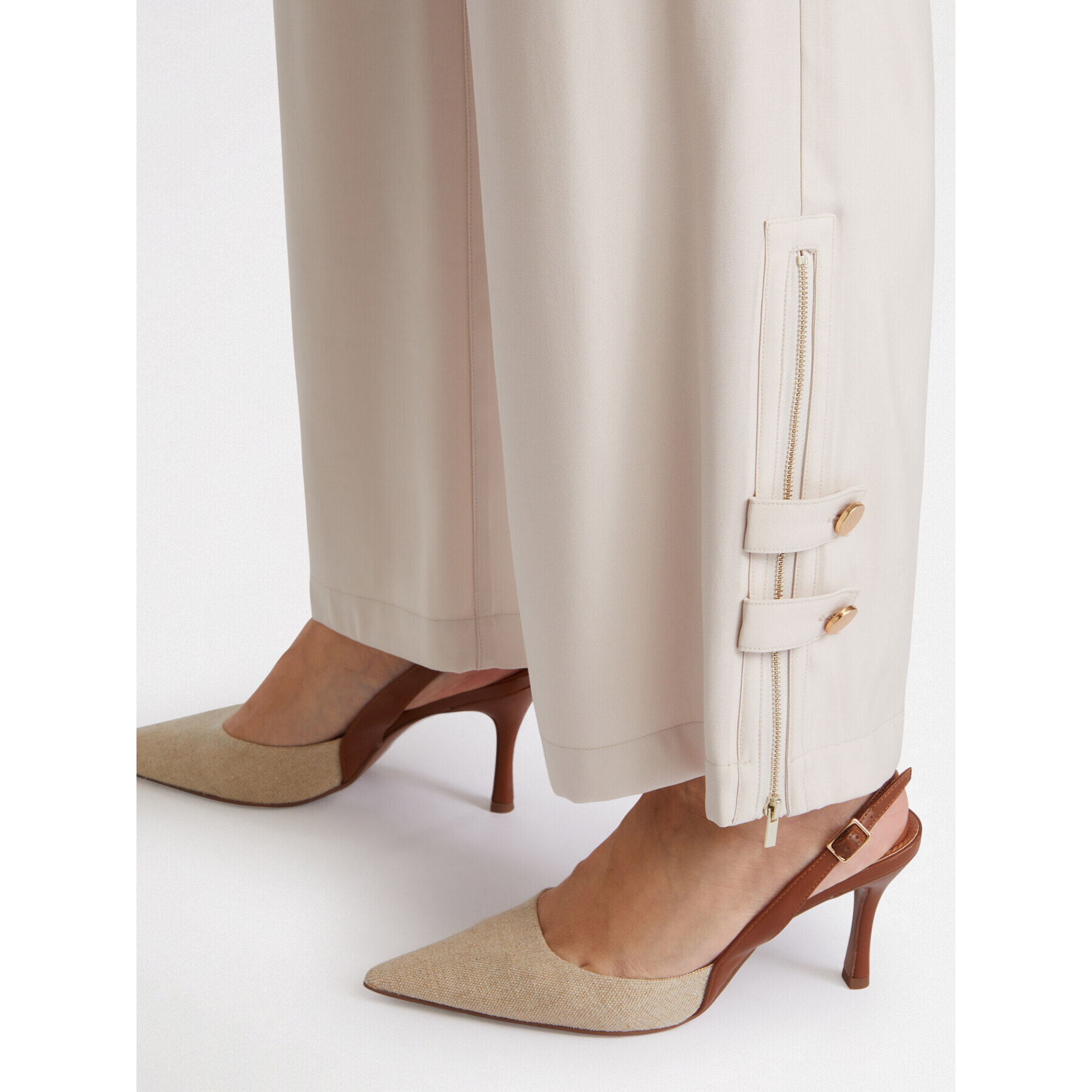 Fiorella Rubino - Pantaloni wide leg con zip al fondo - Beige