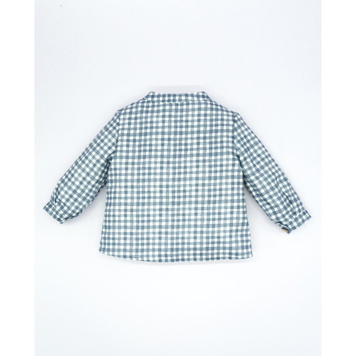 CAMISA CUELLO PICO VICHY ACUARELADO AZUL