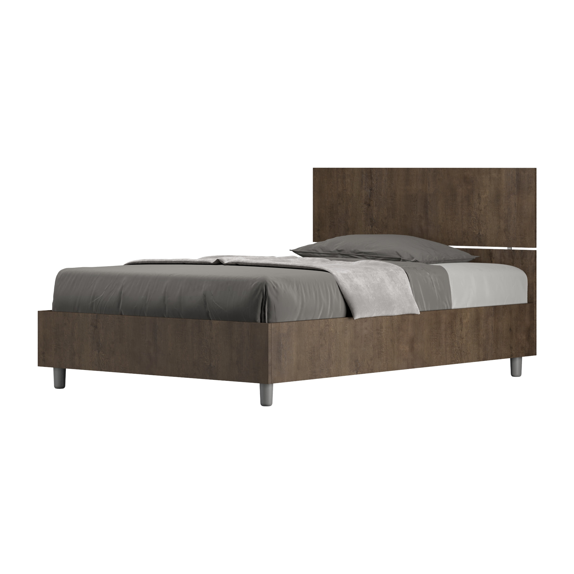 Cama de una plaza y medio con somier 120x200 con cabecera recta nogal Demas