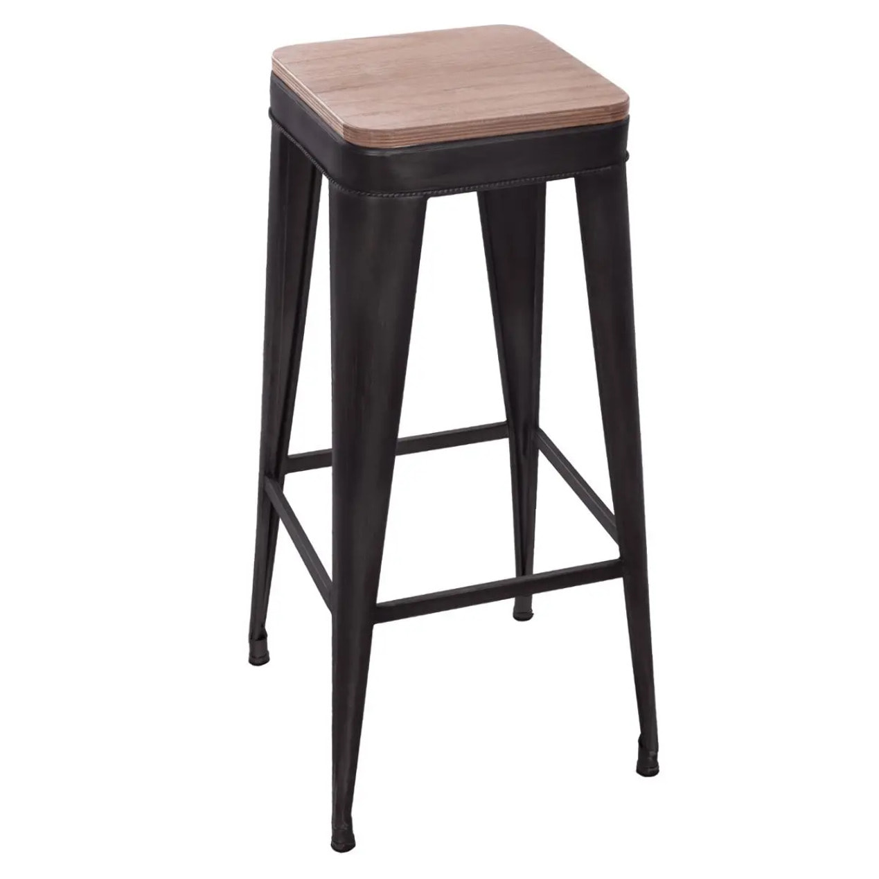 Tabouret de bar "Joris" noir - métal & bois