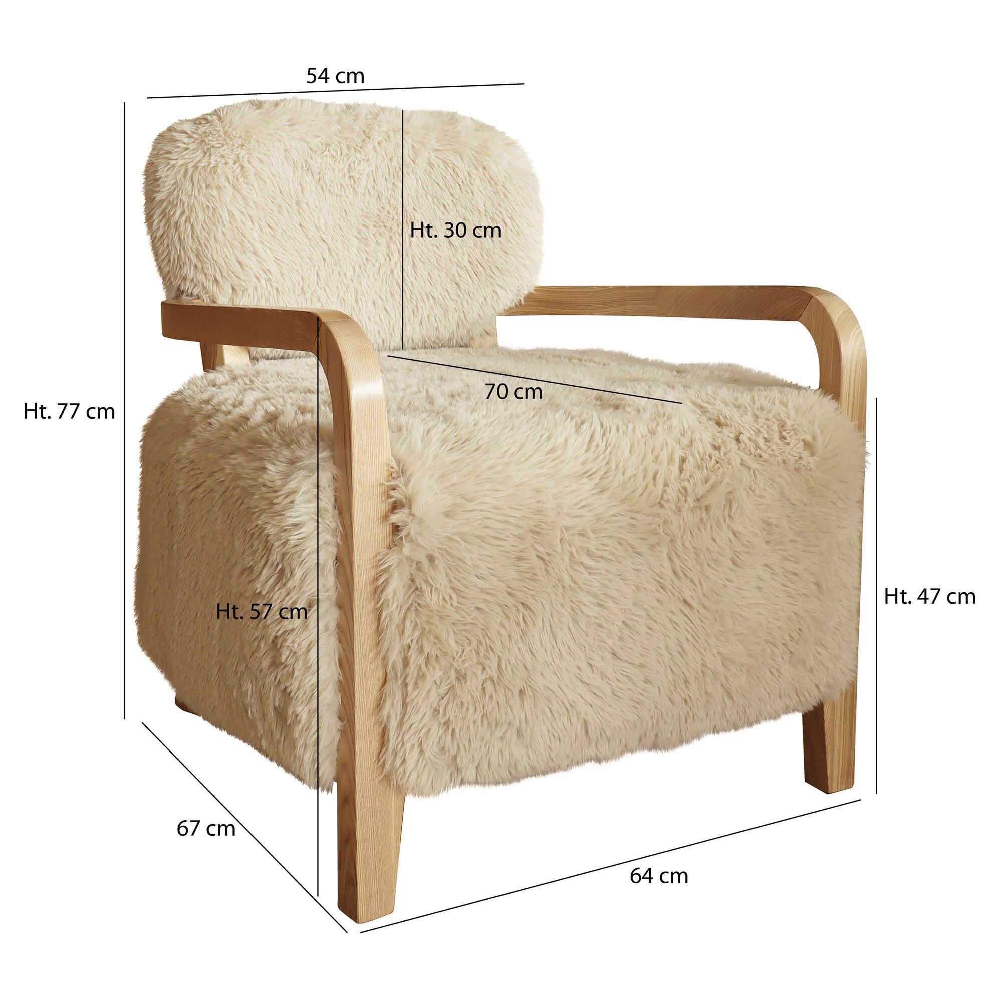 Fauteuil effet fourrure beige et structure en bois  YACK