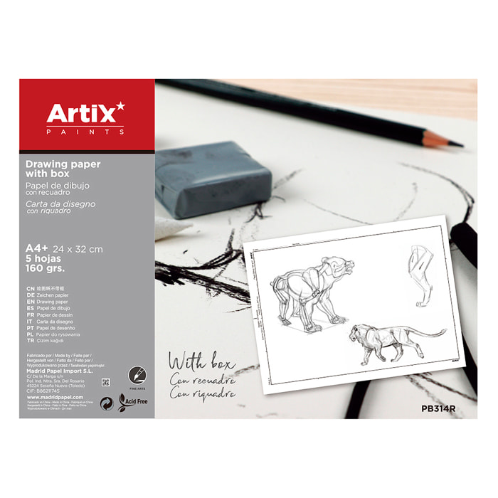 12 packs PAPEL DE DIBUJO CON RECUADRO 24 x 32 cm 5 HOJAS