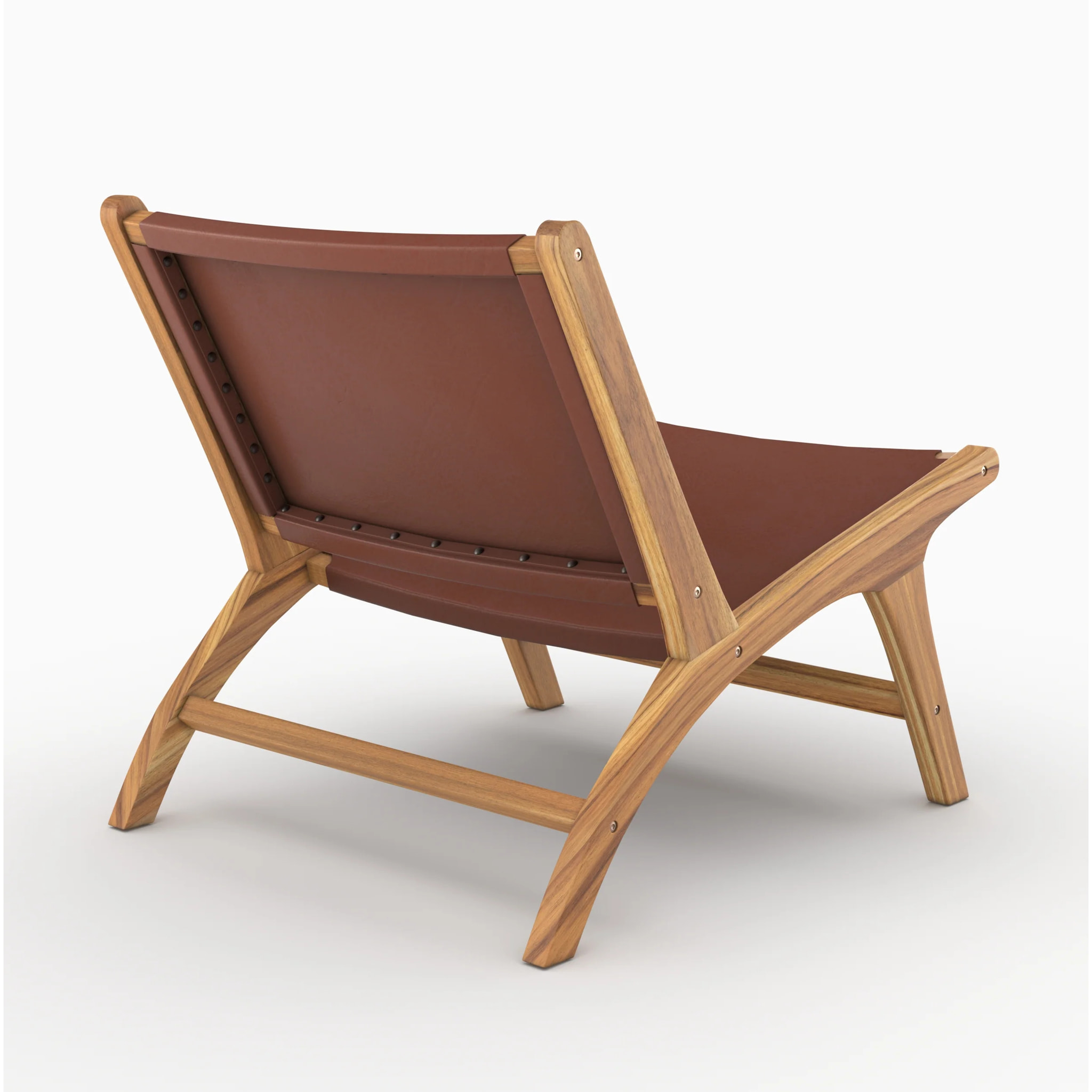 Fauteuil  en teck et cuir lisse marron - Kuna