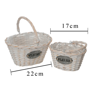 Set Di 2 Cesto In Vimini Con Manico. Larghezza 22 Cm - Pezzi 2 - 22X22X18cm - Colore: Bianco - Bianchi Dino - Cesteria