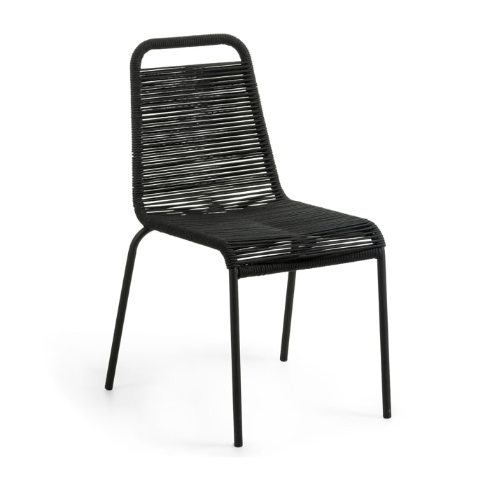 Silla apilable Lambton de cuerda negra y acero con acabado negro