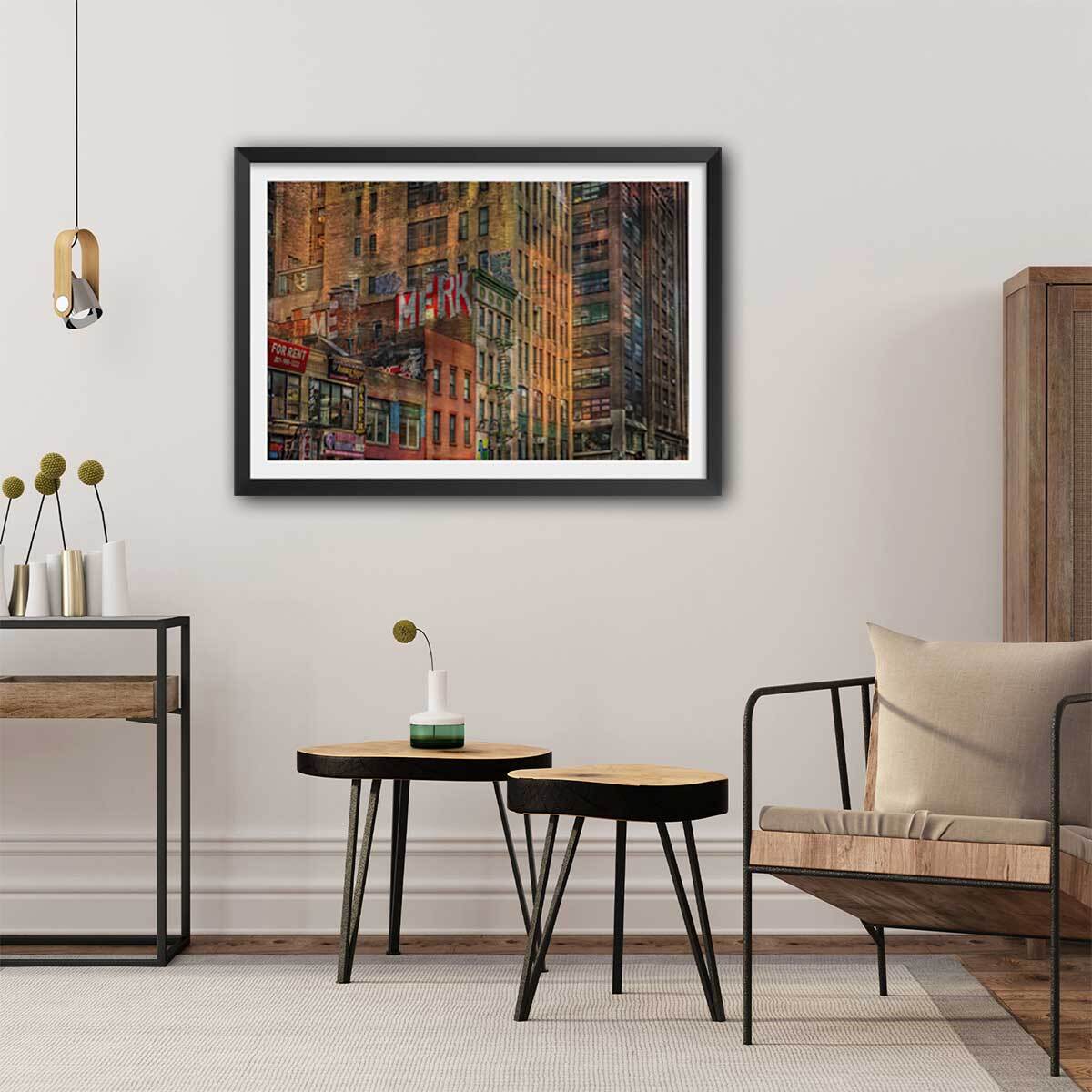 Affiche design Brick Facade Affiche + cadre en bois - Noir