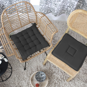 Galette de chaise piquée 16 points en coton et nouettes - Gris anthracite