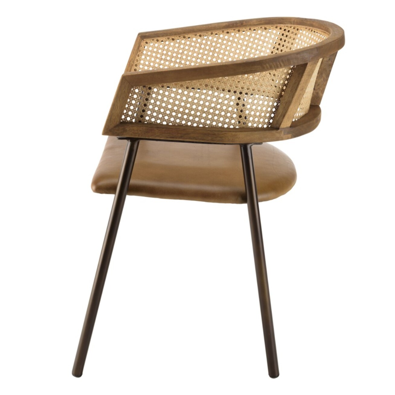 MARCEL - Lot de 2 fauteuils assise cuir dossier en manguier et rotin