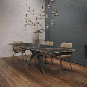 TAVOLO ALLUNGABILE SPIN - GRIGIO CARBONE, RETTANGOLARE BORDO REGOLARE, PIANO PORCELLANATO PORTORO LUCIDO