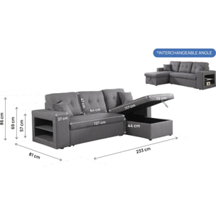 Canapé d'angle convertible/réversible "Axel" - 3 places - Gris
