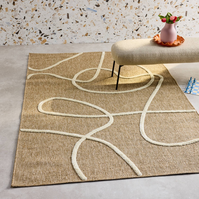 Tapis intérieur effet jute THOMAS. motif graphique en relief blanc. 200 x 290 cm