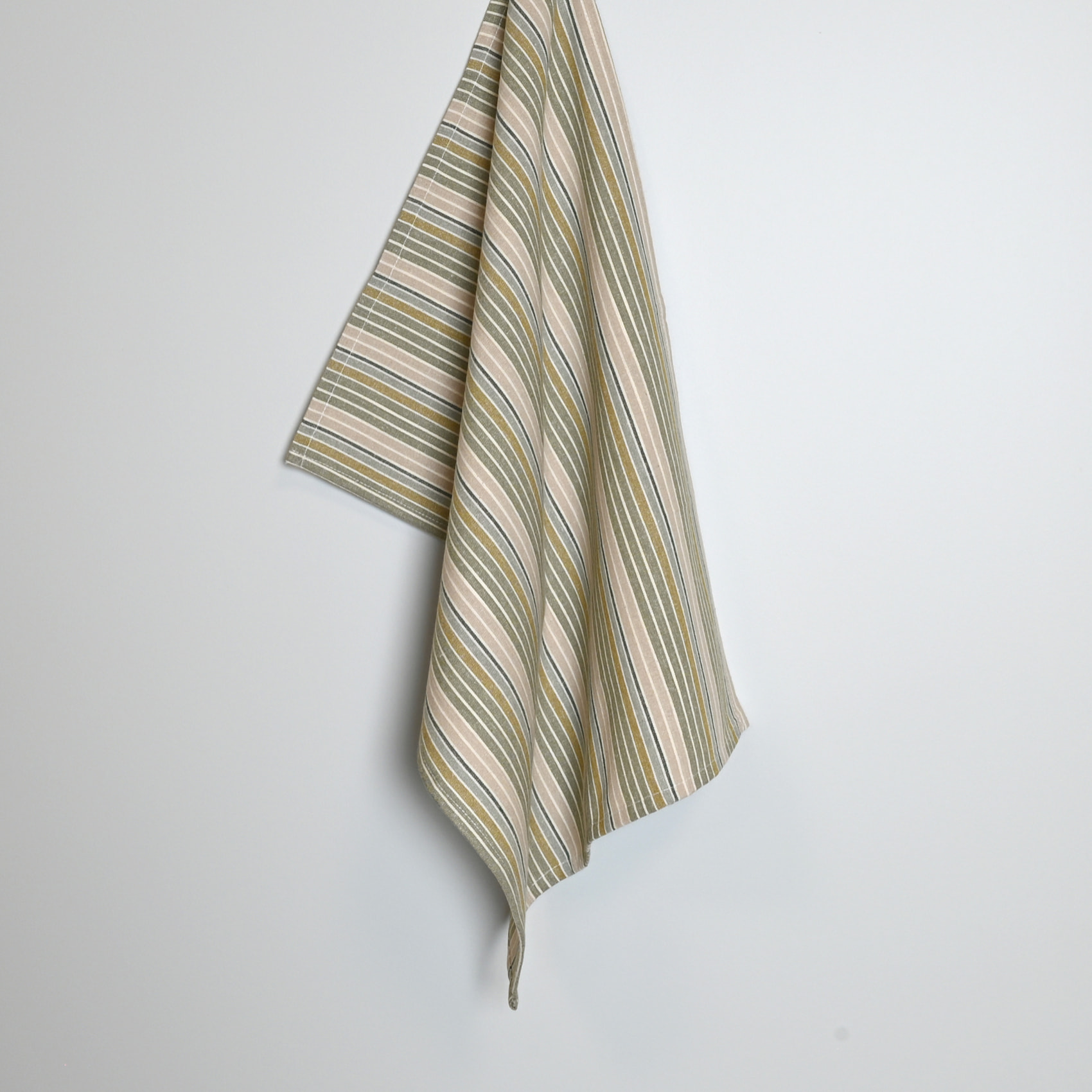 Torchon de cuisine en coton à rayures tissées - Kaki