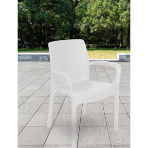 Sedia da esterno Torino, Seduta da giardino, Sedia per tavolo da pranzo, Poltrona outdoor effetto rattan, 100 % Made in Italy, Cm 54x60h82, Bianco