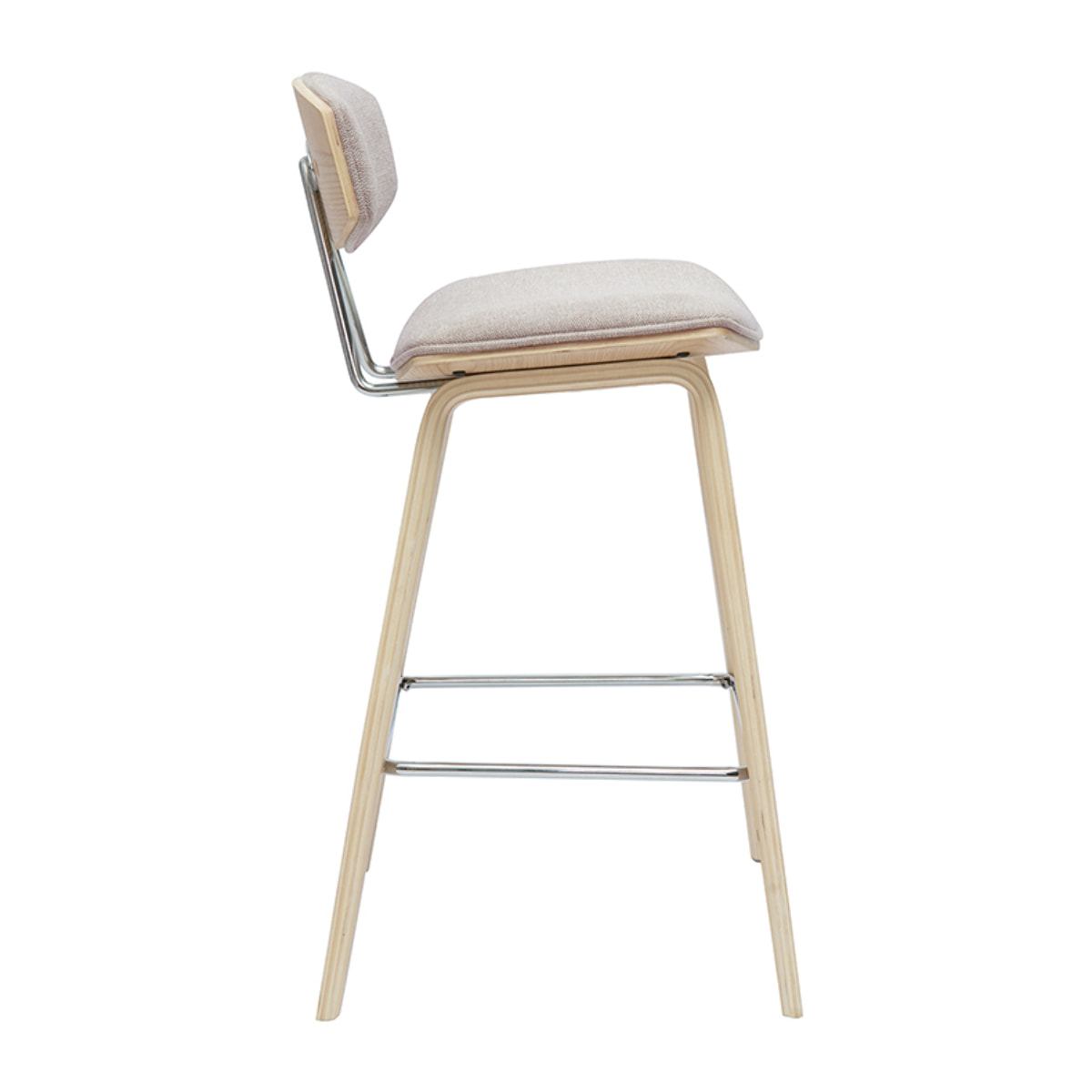Tabourets de bar design en tissu effet velours texturé beige et bois clair H69 cm (lot de 2) VASCO