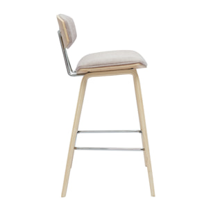 Tabourets de bar design en tissu effet velours texturé beige et bois clair H69 cm (lot de 2) VASCO