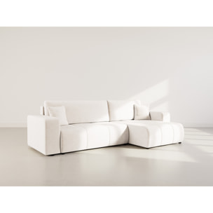 Nicole - Canapé d'angle réversible 5 places convertible avec coffre en tissu - Beige