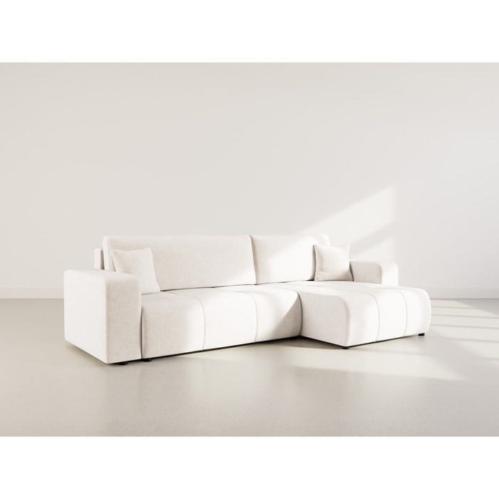 Nicole - Canapé d'angle réversible 5 places convertible avec coffre en tissu - Beige