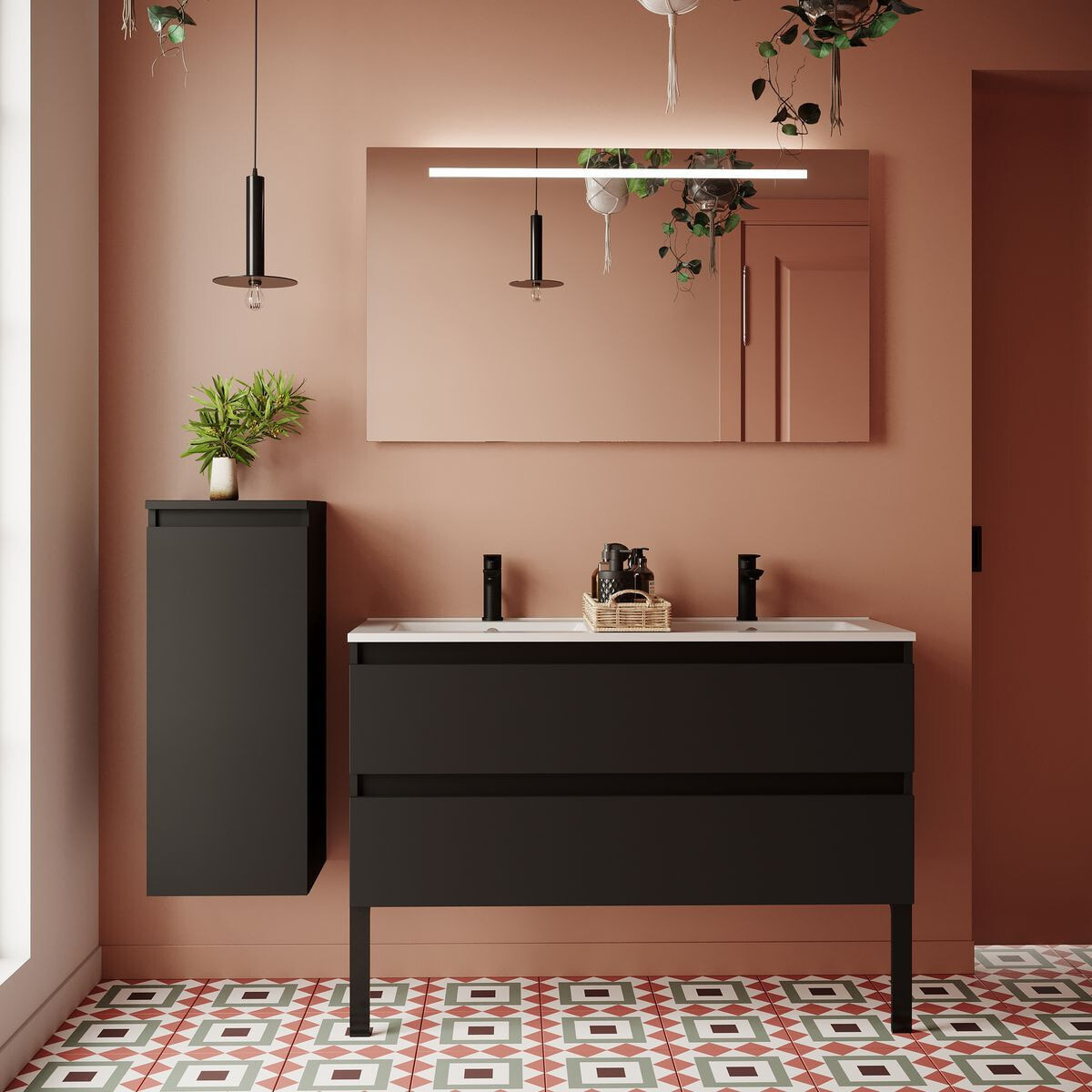 Ensemble double vasque 2 tiroirs + miroir - HUDSON