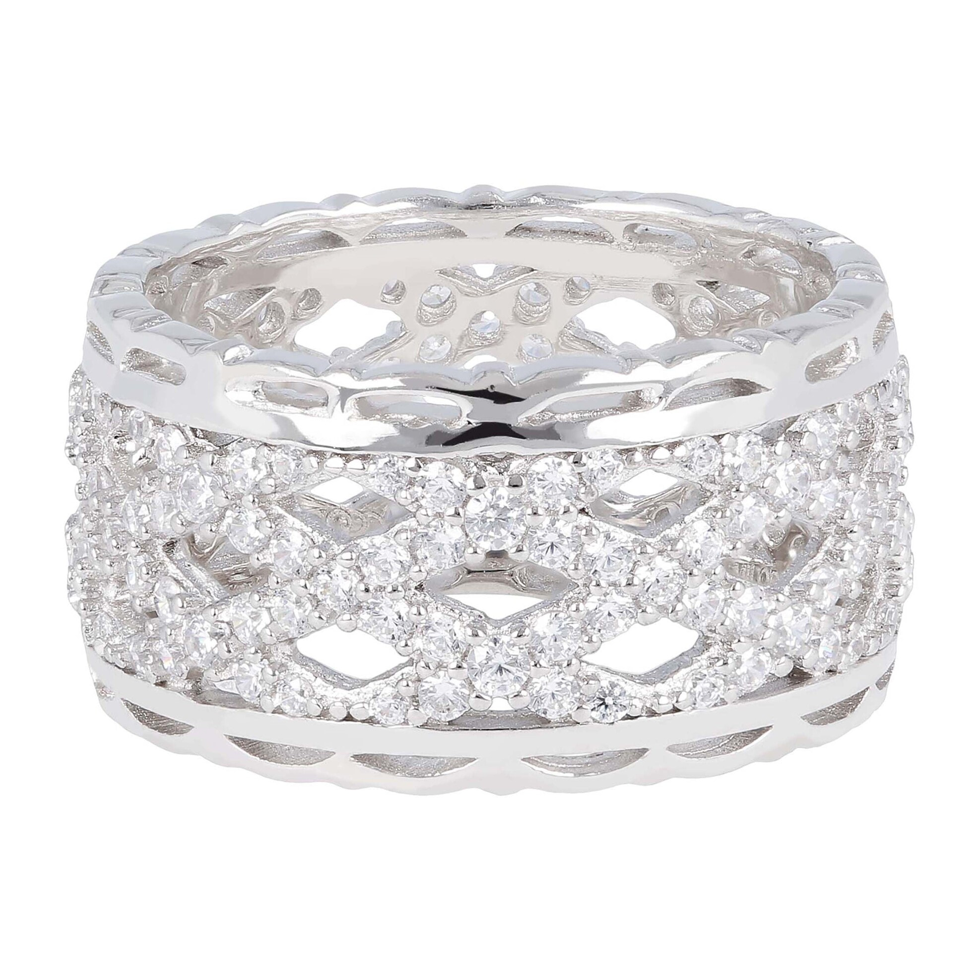 Anello a Fascia in Argento 925 Design Traforato con Cubic Zirconia