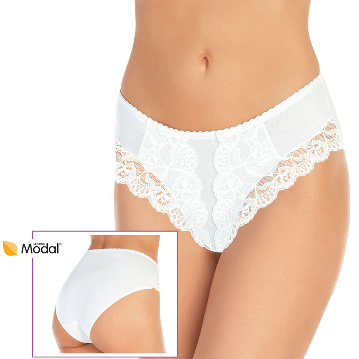 6 Slip da Donna Fianco Medio Nottingham in Cotone Modal, Art. SM6101, Bianco